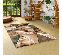 Tapis Design Moderne - Salon, Chambre à Coucher, Salle à Manger - Tapis à Poils Courts - Brilliant Beige Vert Magic