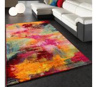 Tapis Design Moderne Toile Optique Multicolore Vert Bleu Rouge Jaune
