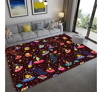 Tapis Dessin Animé Espace Univers Planète Enfants Tapis de Jeu Garçons Fille Chambre Tapis de Chevet Tapis de Sol Fusée Vaisseau Spatial Astronaute Jouer Ramper Grand Tapis (Couleur 4,140x200 cm)