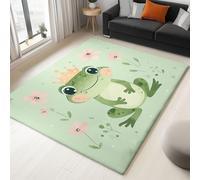 Tapis Dessin Animé Fleurs Grenouille Vert Rose 60 X 90 Cm - Poils Courts Ultra Doux, Lavable en Machine, Antidérapant, Ne Peluche Pas - Tapis Rectangulaire pour Salon, Chambre, Cuisine