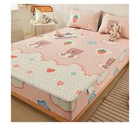 Tapis d'été en Latex thaï Naturel à Pois imprimés Tissu de Soie Glace Ensemble Drap-Housse Cool perméable l'air(12,1.8x2.0m 3 pcs Set)