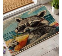 Tapis d'été raton laveur, tapis de porte amusant sur le thème de la plage pour entrée extérieure et intérieure, décoration décontractée, antidérapant, imperméable, anti-poussière, facile