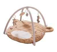 NOUKIE'S - Tapis d'Éveil Bébé - Beige - Fluffy la vache - Tapis d’Activités Sensoriel avec Jouets Suspendus - Motricité, Développement Éveil - Lavable Machine - Naissance - Cadeau