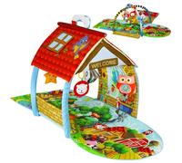Tapis d'éveil bébé 2en1 LIONELO Agnes - Tapis plat avec bâtonnets et tapis avec maison - 137x138 cm - Multicolore