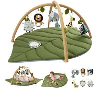 Tapis d'éveil Bébé avec Arche Amovible - Tapis de Jeux Bébé - 6 Jouets - Forme des Feuilles - Set d'activité pour enfant
