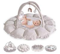 Tapis d'Eveil Bébé Doux Gym Centre Arche de Jeu avec Jouets Peluches Amovibles pour Bébé de 0 Mois+ Cadeau de Naissance - Gris