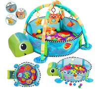 Tapis d'éveil Bébé en Forme de Tortue, Piscine à balles bébé, 30 Balles et 5 Jouets Suspendus inclus
