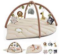 Tapis d'éveil bébé forme feuille 6 jouets amovibles développement sensoriel 135 × 94 × 2.5 cm polyester respirant antidérapant