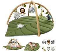 Tapis d'éveil bébé forme feuille arche amovible 6 jouets détachables 135 × 94 × 2.5 cm polyester antidérapant sensoriel