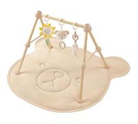 Tapis D'eveil Bebe Ours 4 en 1 avec arche de jeu en bois naturel 3 Peluches Amovibles Développement Visuel 0-3-6-12-36 mois Bébé
