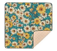 Tapis d'éveil doux rembourré pour bébé Motif tournesol et étoile Vert 127 x 127 cm