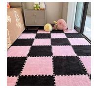 Tapis D'éveil en Peluche Carreaux De Sol Emboîtables en Mousse EVA Tapis Antidérapant pour Aire De Jeux pour Enfants Cage pour Animal Domestique Décoration D'intérieur(Pink+Black,10 pcs)