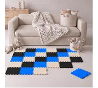Tapis d'eveil Eva modele puzzle en mousse - 30 x 30 x 1 cm - Beige Noir Bleu - Lot de 27 pieces