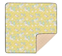 Tapis d'éveil léger en mousse souple pour bébé Motif poney licornes Jaune 127 x 127 cm