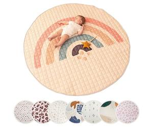 Tapis d'éveil Matelassé pour Bébé ⌀150 cm-Arc-en-ciel bohème - Extra Épais 1,5 cm, Tapis de Jeux Bébé Antidérapant - Tapis d'éveil et de Jeux pour Bébé - Couverture de Tapis Lavable en Machine