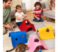 Tapis d'éveil pour chat 4 en 1 - Tapis tunnel pour animal domestique 90 x | Tapis d'exercice interactif pour intérieur ou extérieur, chambre à coucher, voyage, salon, enrichissement