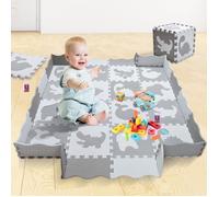 Tapis d'éveil pour enfants - HOMEWELL - 16 pièces de tapis de sol - Blanc et gris foncé - Mousse Eva