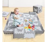 Tapis d'éveil Tapis puzzle Tapis de jeu pour bébés et jeunes enfants Mousse EVA 16 pcs. avec animaux en gris blanc