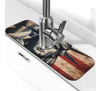 Tapis d'évier absorbant l'eau pour cuisine et salle de bain, motif drapeau du jour de l'indépendance et statue de la Liberté, tapis d'évier antidérapant lavable pour salle de bain, 38,1 x 14 cm