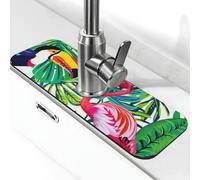 Tapis d'évier absorbant l'eau pour cuisine et salle de bain, plante tropicale, feuille, flamant rose, zèbre, oiseaux, tapis d'évier antidérapant et lavable pour salle de bain, 38,1 x 14 cm