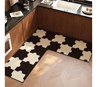 Tapis d'évier de cuisine - Imprimé bohème - Diatomée - Antidérapant, imperméable, anti-huile - Facile à nettoyer - Tapis de cuisine en L pour salle de bain, buanderie (01, 100 x 100 x 45 cm)