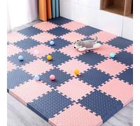 Tapis d'exercice en mousse - Tapis de jeu puzzle en mousse EVA souple, carreaux en mousse pour chambre à coucher, tapis de jeu pour animaux de compagnie(Navy Blue/Pink)