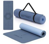 Tapis de yoga 183 x 61 x 0,6 cm en TPE pour yoga, pilates, étirement, gymnastique et entraînement au sol, tapis d'entraînement bleu avec sangle de transport et design en relief pour la maison, le