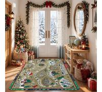 Tapis d'expédition de cartes fossiles de dinosaures de Noël, 0,9 x 1,5 m | Carte de plateau de jeu, thème expédition d'hiver, montagnes enneigées, icônes de cadeaux saisonniers