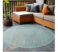 Tapis d'extérieur 160 cm Rond Bleu Tapis balcon cuisine et terrasse unicolore en tissage plat résistant aux intempéries