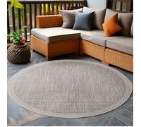 Carpetsale24 Tapis extérieur rond, résistant aux intempéries, 160 cm, gris - Tapis de cuisine en tissu plat, unicolore - Pour balcon, terrasse et jardin