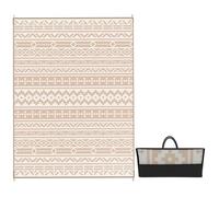 Tapis d'extérieur - Outsunny - réversible - 3,7 x 2,7 m - motif mur géométrique - en PP - sac de transport - kaki et beige clair