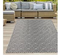 Tapis d'extérieur synthétique facile d'entretien avec motif en losange en noir Größe - 120 x 170 cm