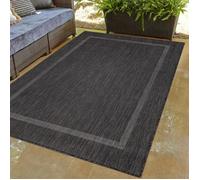 Carpettex Tapis d'extérieur résistant aux intempéries 140 x 200 cm Aspect sisal noir - Idéal pour balcon, jardin, terrasse et comme tapis de cuisine - Tapis d'extérieur lavable, tissé à plat