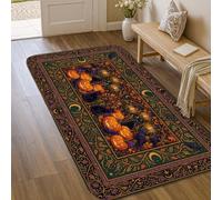Tapis d'Halloween citrouilles sur le thème de la récolte des chats 0,9 x | Silhouettes de chat, bordure de feuillage d'automne, thème récolte saisonnière, accents décoratifs sombres