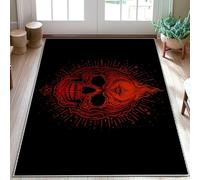 Tapis d'Halloween motif tête de mort, flamme gothique, troisième œil, Halloween, rouge, envers antidérapant doux, résistant aux taches, pour entrée, salle de bain, buanderie, 0,9 x 1,5 m