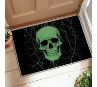 Tapis d'Halloween motif tête de mort - Tapis gothique avec lignes craquelées pour Halloween - Vert - Tapis rectangulaire à poils courts - Ne perd pas ses poils - Pour salle de bain, entrée, chevet