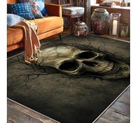 Tapis d'Halloween motif tête de mort - Textures de branches gothiques d'Halloween - Noir - Poils bas - Bordure à bords courts - Tapis rectangulaire pour salon, chambre à coucher, dortoir, cuisine