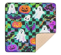 Tapis d'Halloween vert et noir en forme de citrouille fantôme doux et épais pour que bébé puisse jouer sur le sol pour l'intérieur et l'extérieur, tapis d'activité pliable en une pièce pour bébés