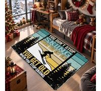 Tapis d'hiver avec citation de motivation pour skieur 1,2 x 1,8 m | Rétro coucher de soleil horizon, paysage de montagne, citation de sport de motivation, thème sports d'hiver