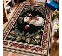 Tapis d'hiver motif bonhomme de neige, cœur festif, cloche, hiver, noir, tapis rectangulaire doux résistant aux taches pour salon, chambre à coucher, couloir, bureau, décoration 1,2 x 1,8 m