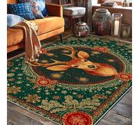 Tapis d'hiver traditionnel à motif cerf, flocons de neige, fleurs de Noël, vert, envers antidérapant, tapis d'intérieur qui ne perd pas ses poils pour salon, chambre à coucher, cuisine, couloir, 1,5 x