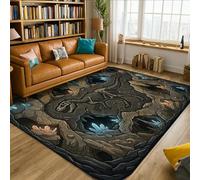 Tapis dinosaure, aventure, squelette mystique, grotte sans gris, à poils ras - Esthétique - Tapis rectangulaire pour salon, chambre à coucher, sous le lit, décoration d'appartement - 1,5 x 2,1 m