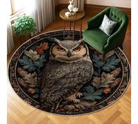 Tapis d'intérieur à poils courts avec motif chouette, feuilles de pin et feuilles d'automne - Marron - Ne perd pas ses poils - Pour salon, chambre à coucher, cuisine, couloir - 1,8 x 1,8 m