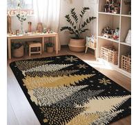 Tapis d'intérieur à poils courts en mousse à poils courts pour salon, chambre à coucher, décoration de salle à manger - Motif flocons de neige festifs - Noir - 1,2 x 1,8 m