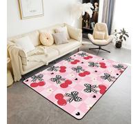 Tapis d'intérieur avec nœud et cerise, motif à carreaux roses, marguerites, cœurs, pour enfants et femmes, tapis antidérapant pour chambre à coucher, fête, 1,5 x 1,8 m