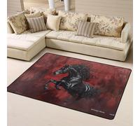 Tapis d'intérieur doux lavable pour chambre à coucher, salon Motif étalon noir sur toile rouge, 160 x 121 cm