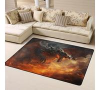 Tapis d'intérieur doux lavable pour salon, chambre à coucher, salon - Motif dragon ardent du Chaos - 160 x 121 cm