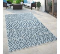 Tapis d'intérieur et d'extérieur, pour balcons et terrasses au design Skandi, en bleu [80x150 cm]