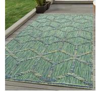 Tapis d'intérieur et d'extérieur Terrasse Balcon Cuisine Skandi Boho Motif Vert 140 x 200 cm