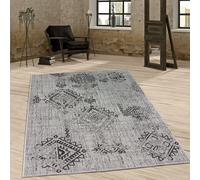 Tapis D'Intérieur Et D'Extérieur Vintage Design Motif Losanges Tissé À Plat Gris